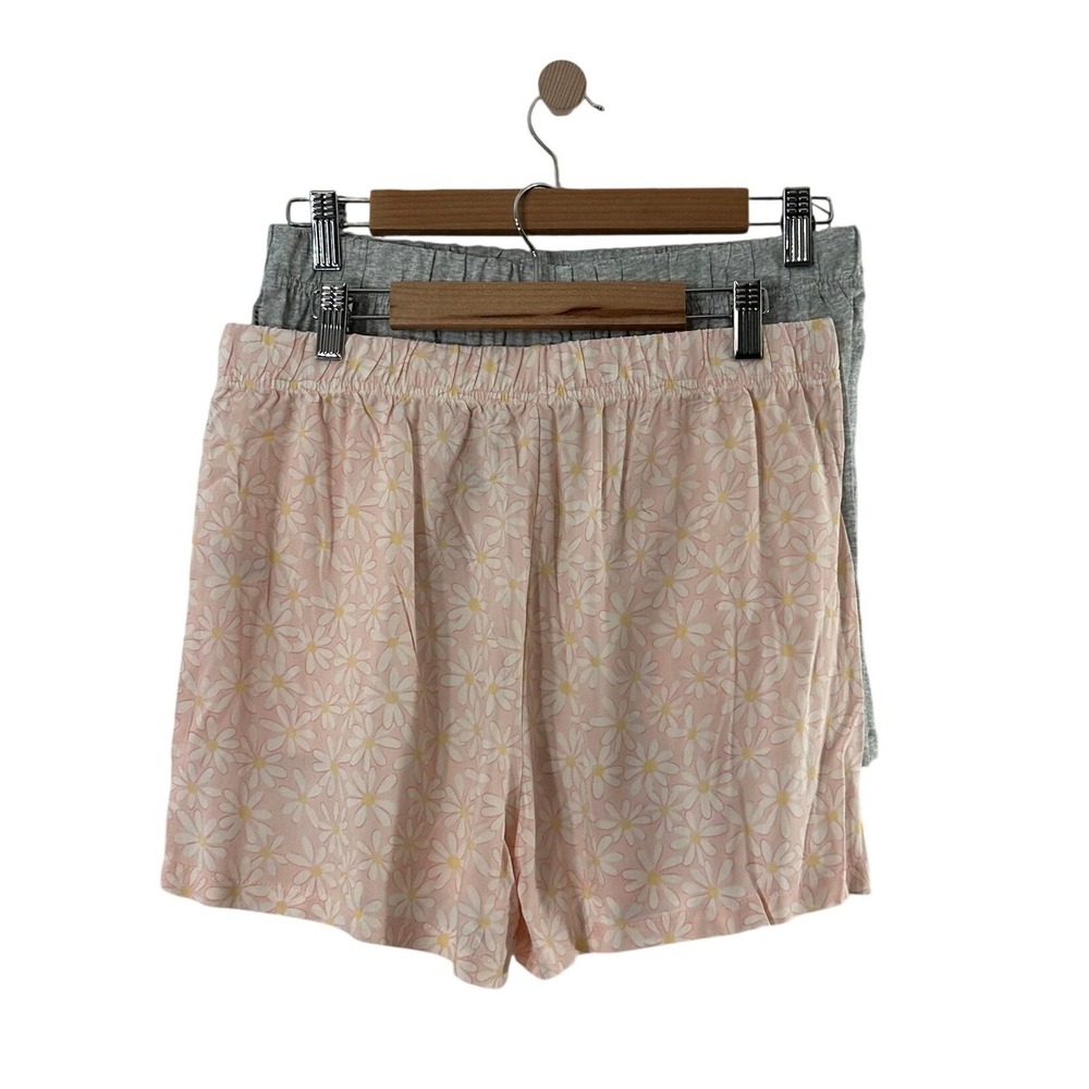 Rae Dunn Womens Pajama Shorts Set 2-Pack Gray Pink Daisy Floral Rayon Medium - Picture 4 of 11